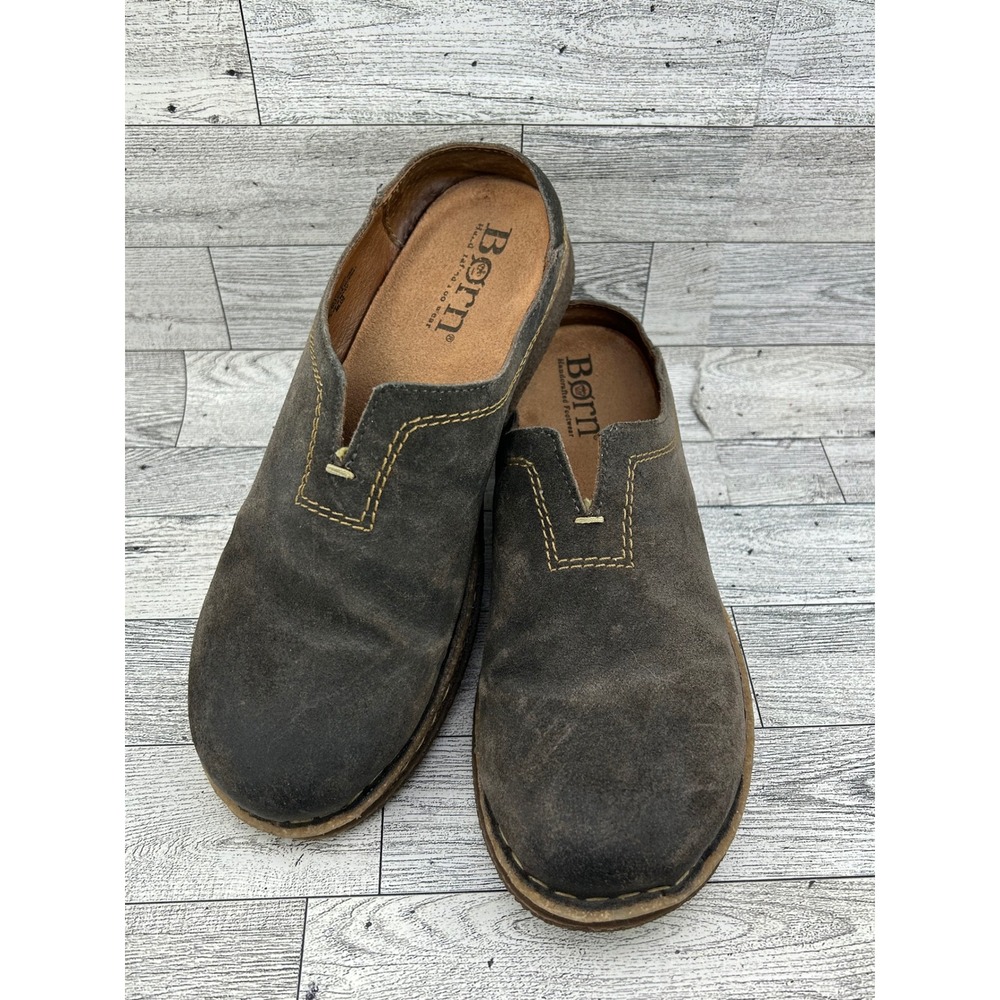 Born Women Sz 8.5 Dark Brown Suede Leather Clogs Mules Slip On Shoes BR0044642